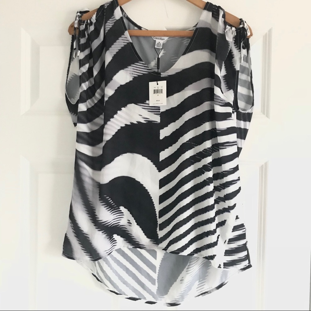 NWT Calvin Klein Tie Cold Shoulder Top